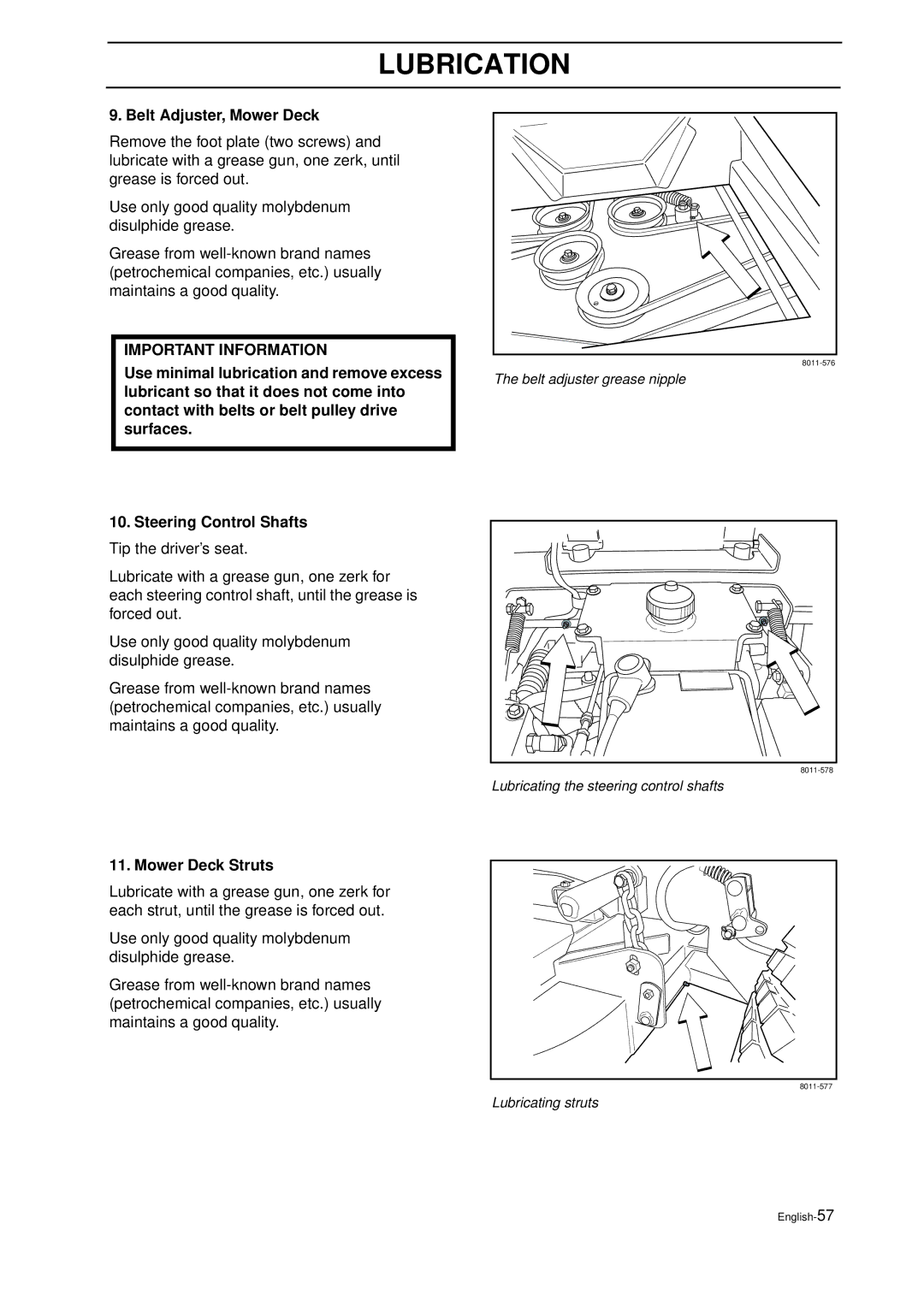 Husqvarna IZ 21 manual Belt Adjuster, Mower Deck, Mower Deck Struts 