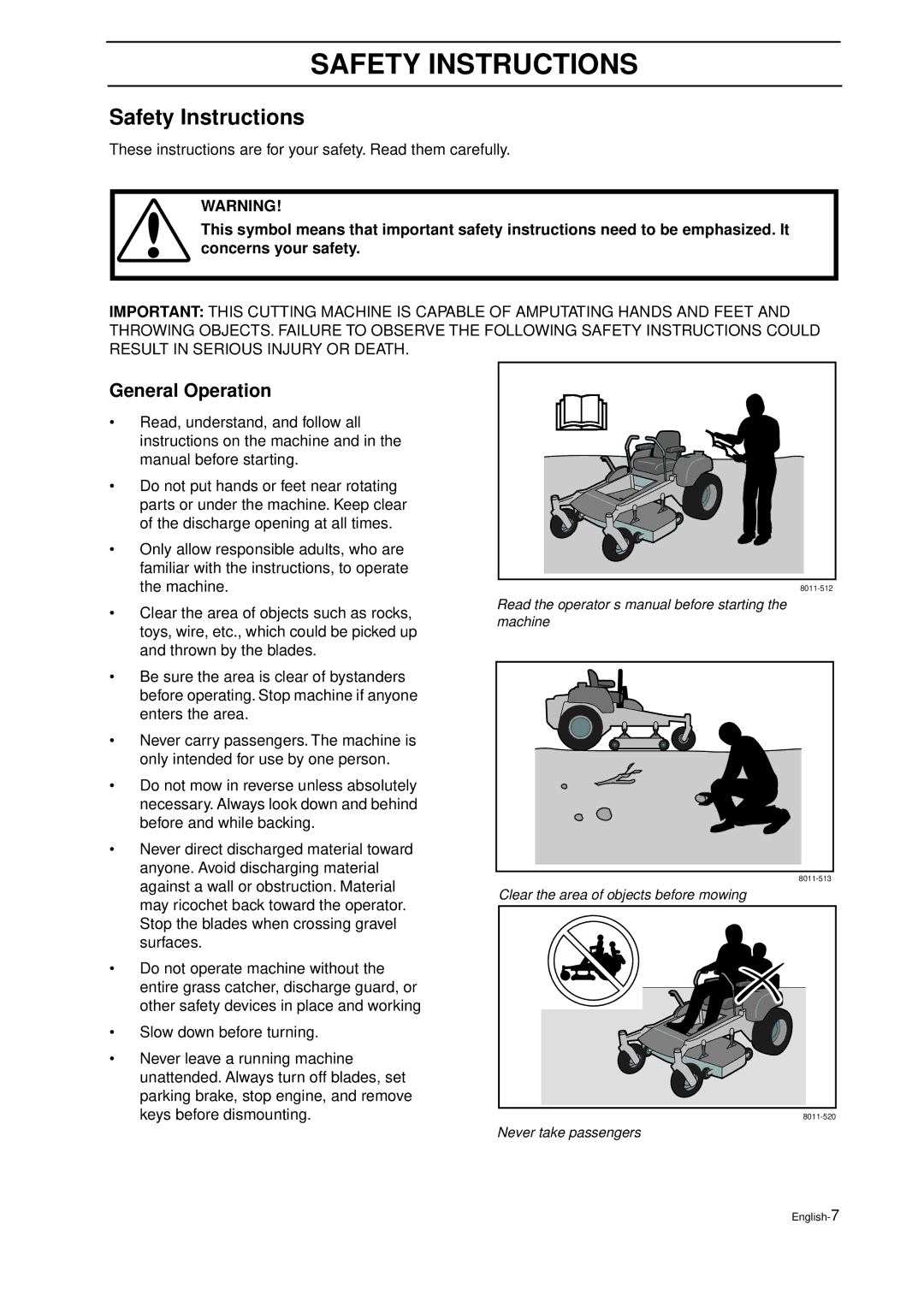 Husqvarna IZ 21 manual Safety Instructions, General Operation 