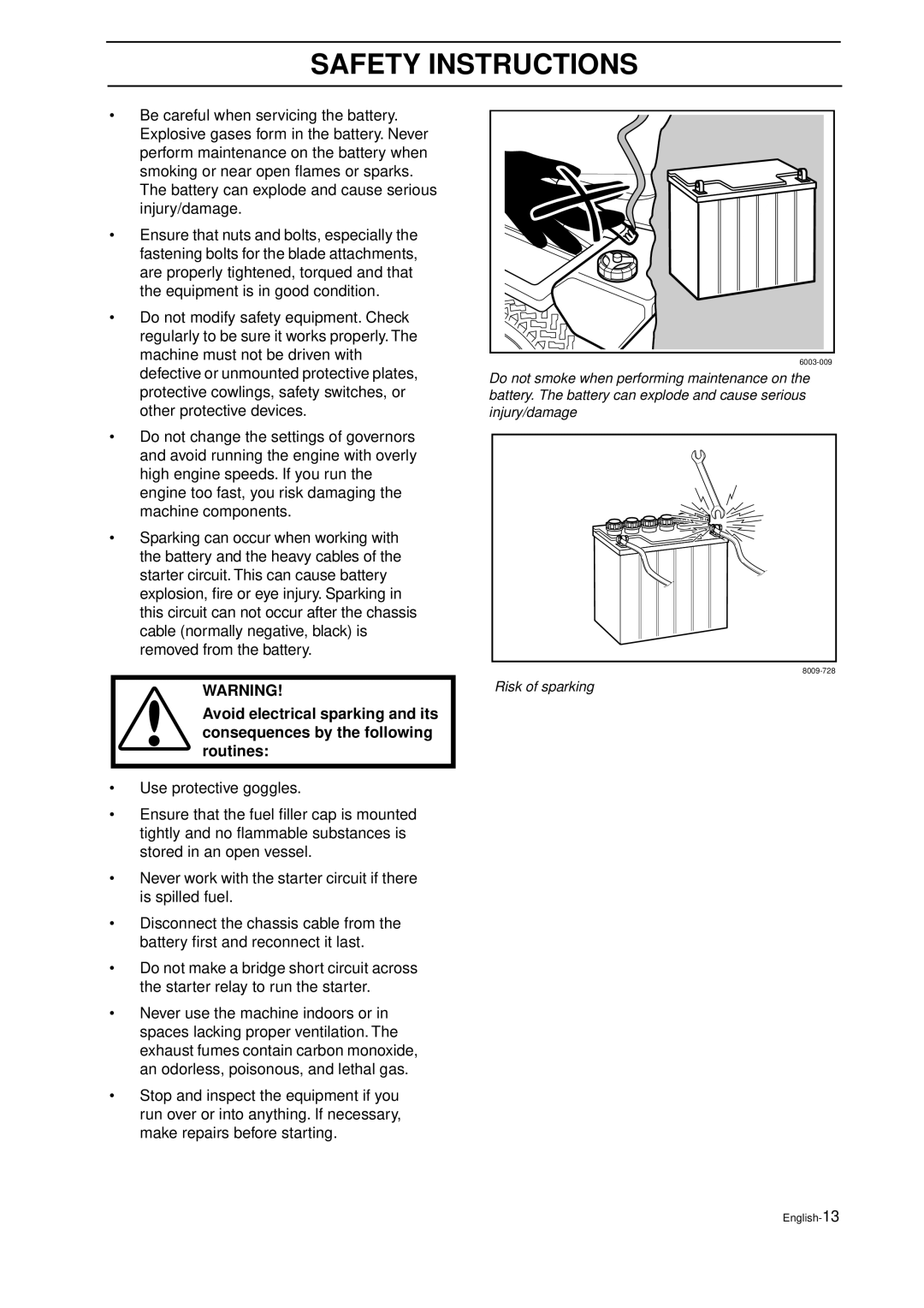 Husqvarna IZ 21 manual Safety Instructions, •Use protective goggles 