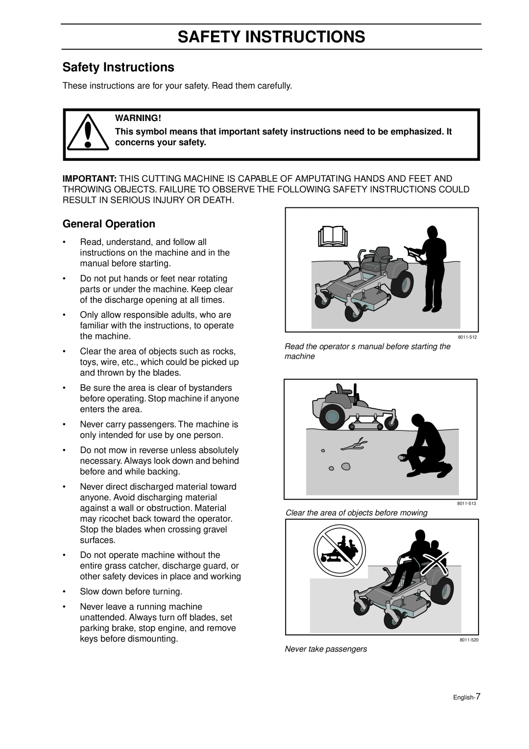 Husqvarna IZ 21 manual Safety Instructions, General Operation 
