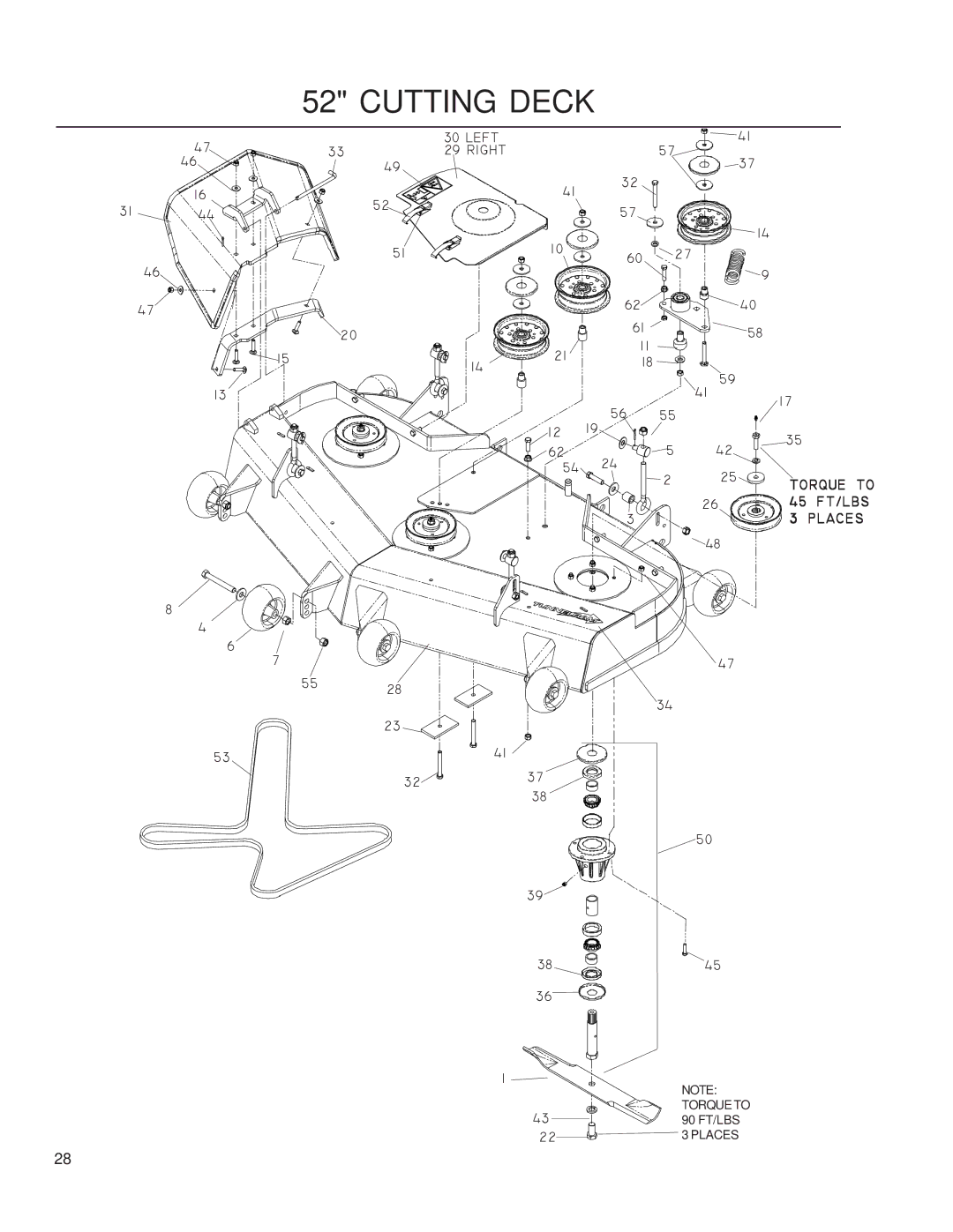 Husqvarna iZ25/968999672, iZ6125/968999708, iZ4217/968999703, iZ4821/968999705, iZ5223/968999707 Torque to 45 FT/LBS 3 Places 