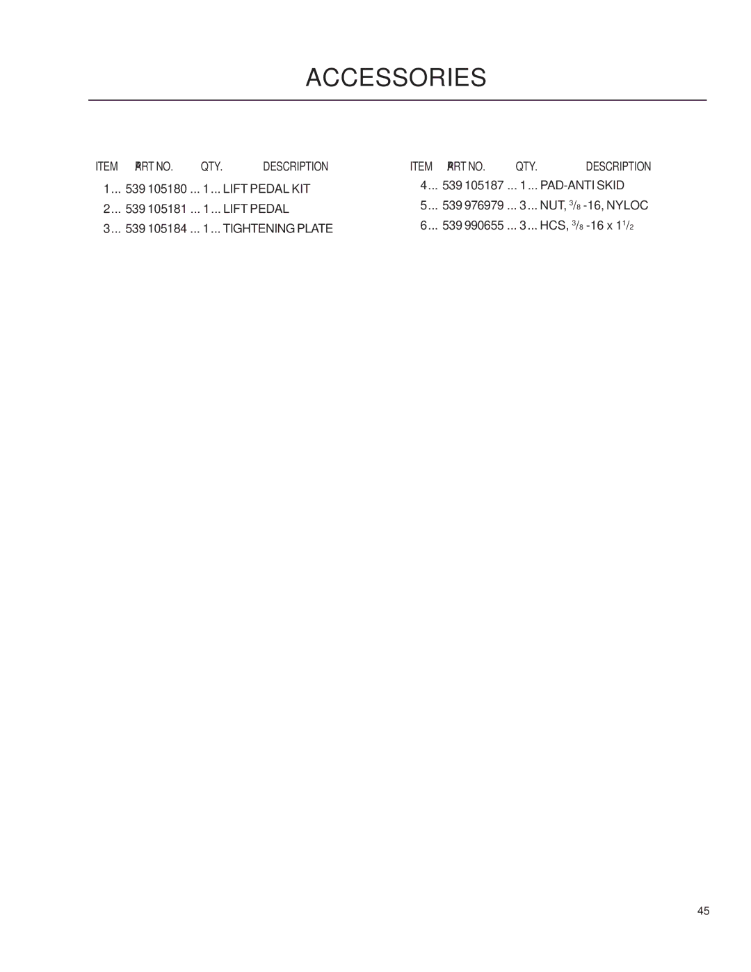 Husqvarna iZ4821/968999705, iZ25/968999672, iZ6125/968999708, iZ4217/968999703, iZ5223/968999707 manual Lift Pedal KIT 