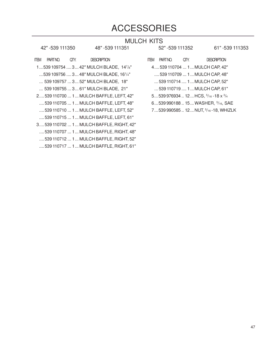 Husqvarna iZ4819/968999704, iZ25/968999672, iZ6125/968999708, iZ4217/968999703, iZ4821/968999705 manual 42 -539 48 -539 52 -539 