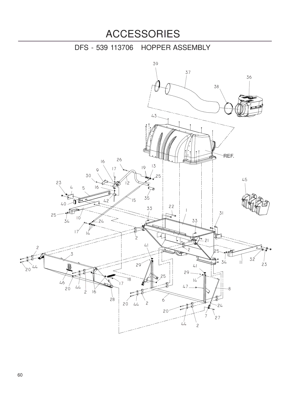 Husqvarna iZ5223/968999707, iZ25/968999672, iZ6125/968999708, iZ4217/968999703 manual DFS 539 113706 Hopper Assembly 