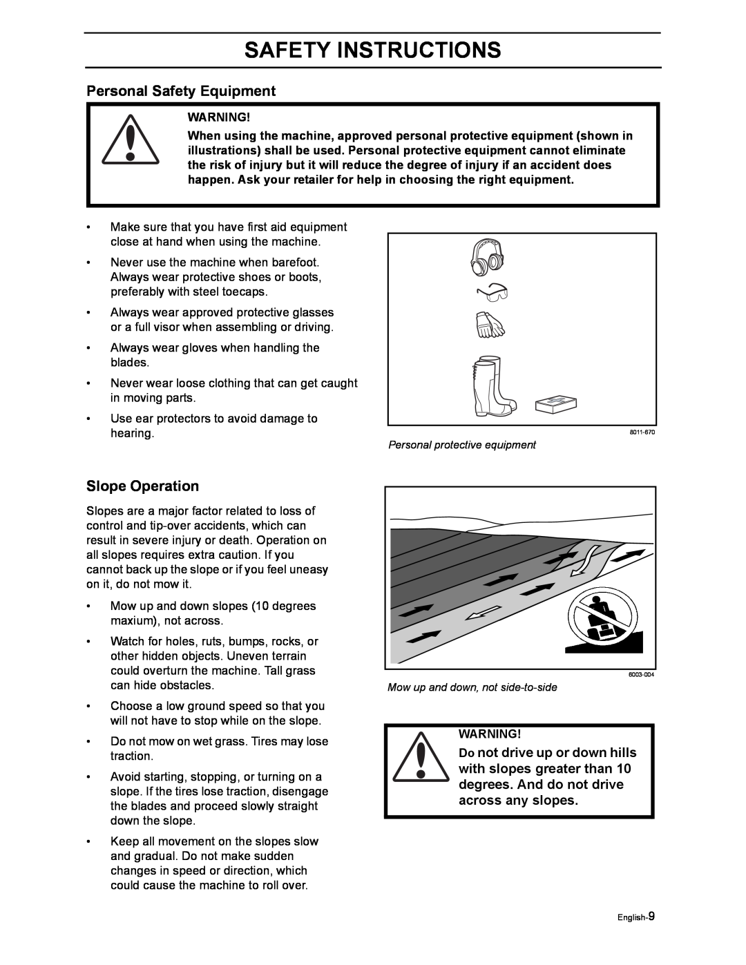 Husqvarna iZ4817SKAA/968999356, iZ4217TSKAA/9689999254 Personal Safety Equipment, Slope Operation, Safety Instructions 