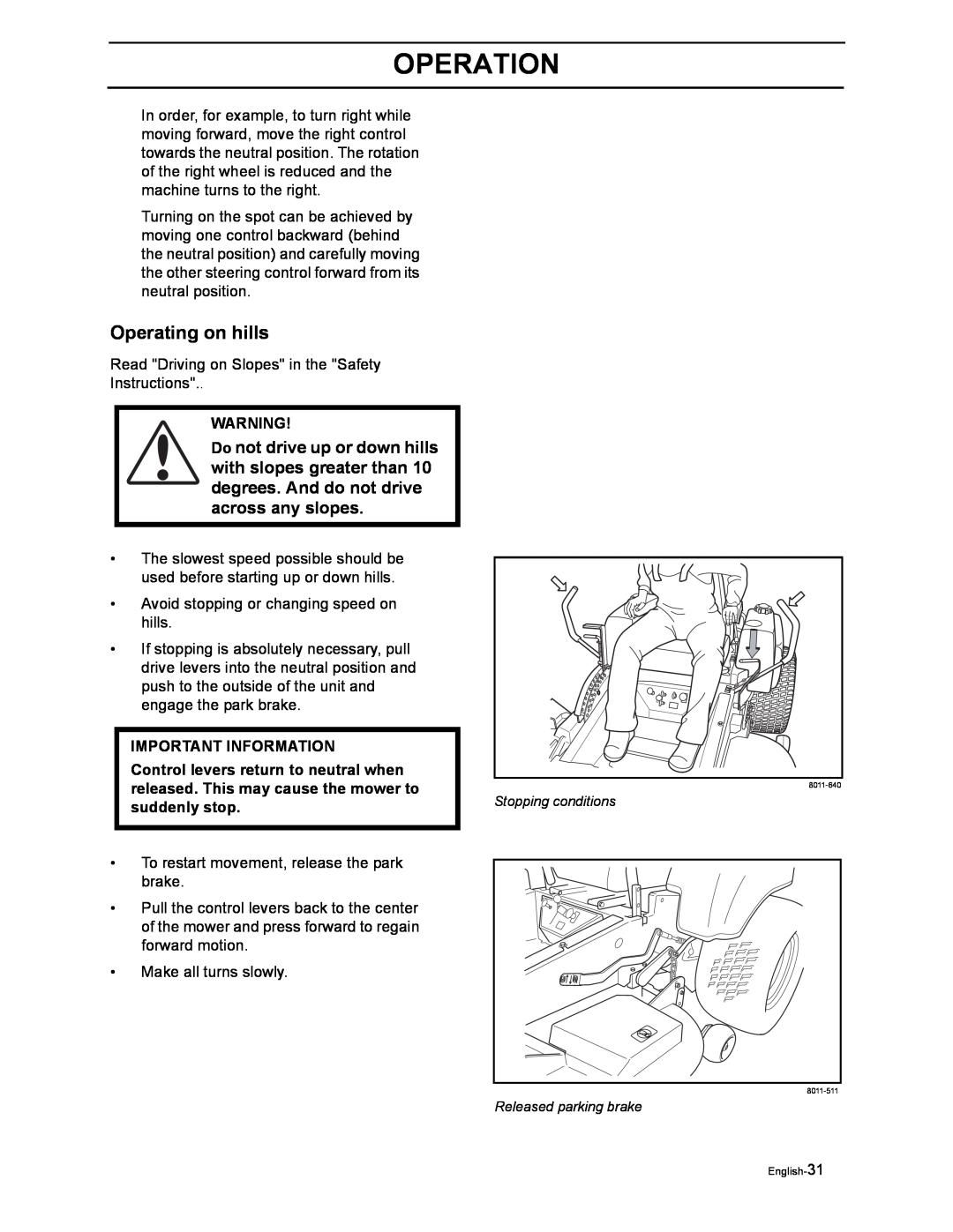 Husqvarna iZ4817SKAA/968999356, iZ4217TSKAA/9689999254 Operating on hills, Operation, Important Information, English-31 