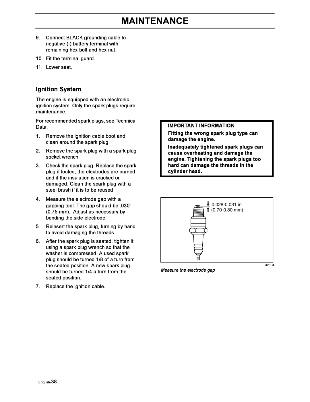 Husqvarna iZ4217TSKAA/9689999254 Ignition System, Fitting the wrong spark plug type can damage the engine, Maintenance 