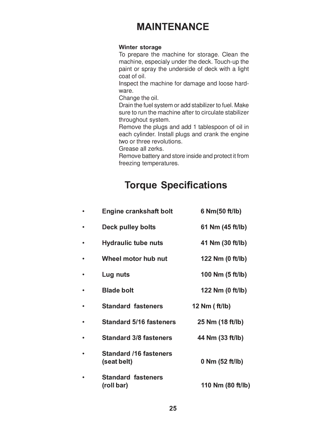 Husqvarna iZ4821KAA, iZ5223KAA, iZ5223TKOA, iZ4217TSKAA, iZ4817TSKAA, iZ6123KAA manual Winter storage, 110 Nm 80 ft/lb 