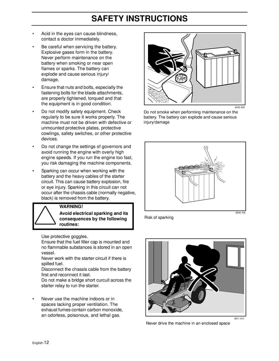 Husqvarna iZ4817TSKAA, iZ4821TSKAA, iZ6123TKAA, iZ5223TSKAA, iZ5223TKOA manual Risk of sparking 