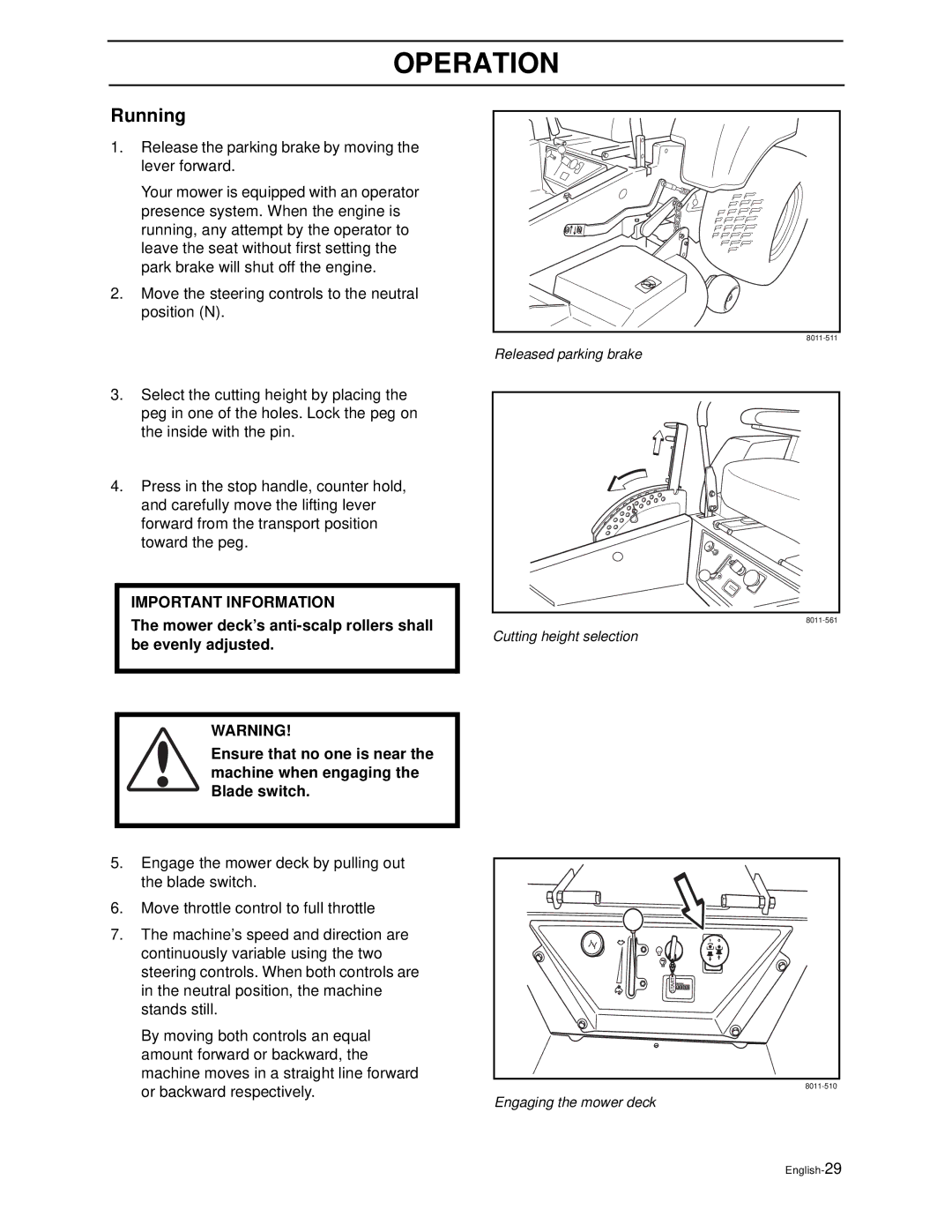 Husqvarna iZ6123TKAA, iZ4821TSKAA, iZ4817TSKAA, iZ5223TSKAA, iZ5223TKOA manual Running 