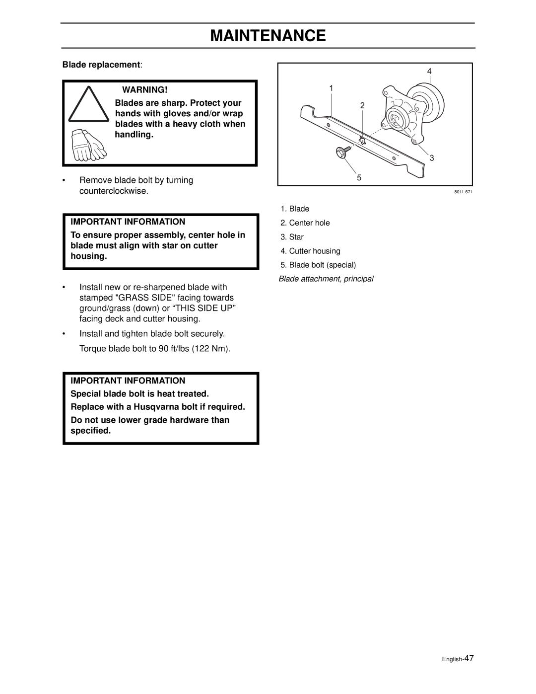 Husqvarna iZ6123TKAA, iZ4821TSKAA, iZ4817TSKAA, iZ5223TSKAA, iZ5223TKOA manual Remove blade bolt by turning counterclockwise 