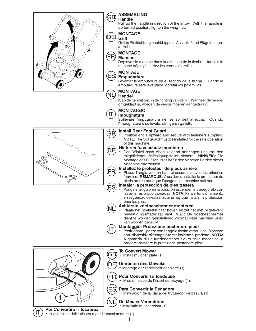 Husqvarna J 55L Handle, Griff, Manche, Empuñadura, Hendel, Impugnatura, Per Convertire il Tosaerba To Convert Mower 