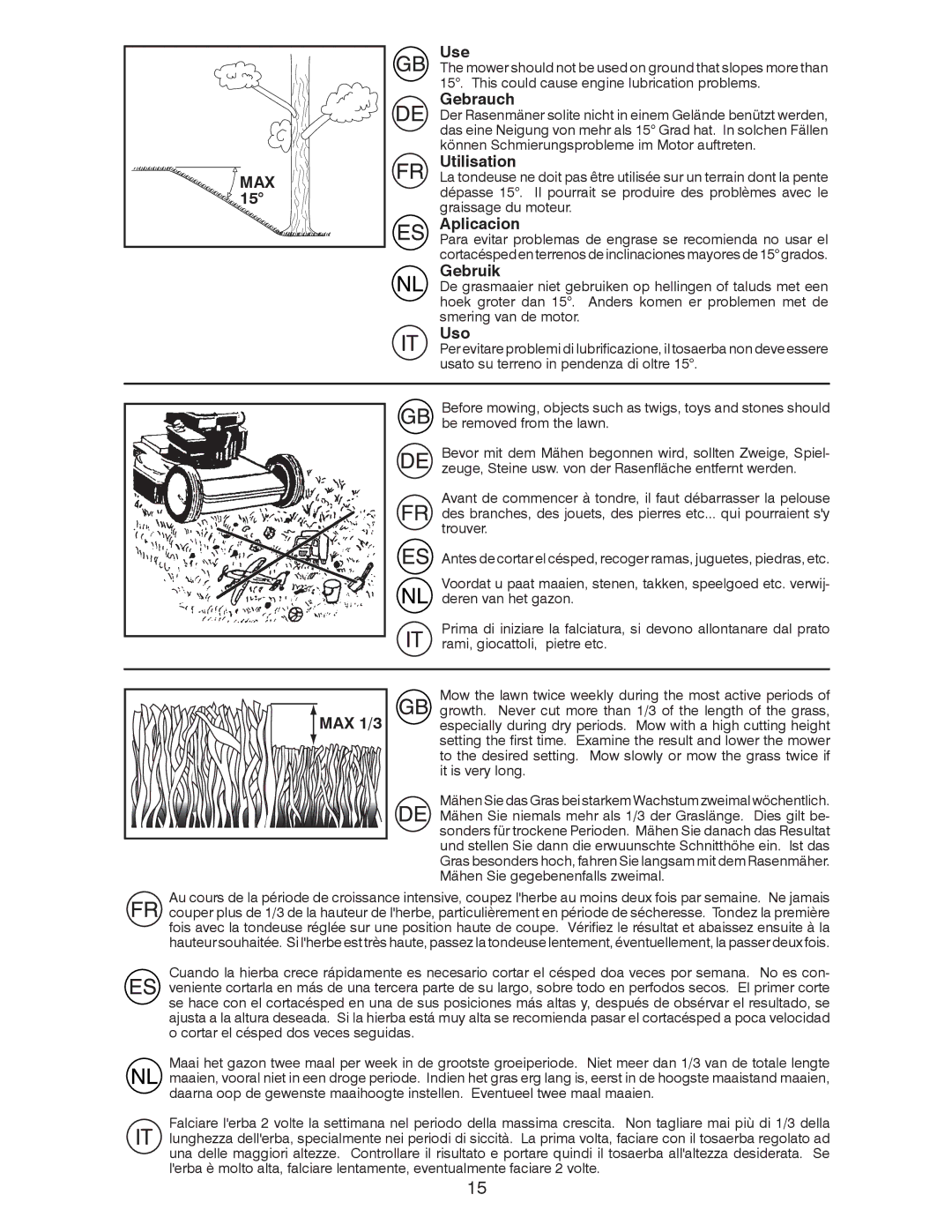 Husqvarna J 55L instruction manual MAX Use, Gebrauch, Utilisation, Aplicacion, Gebruik, Uso, MAX 1/3 