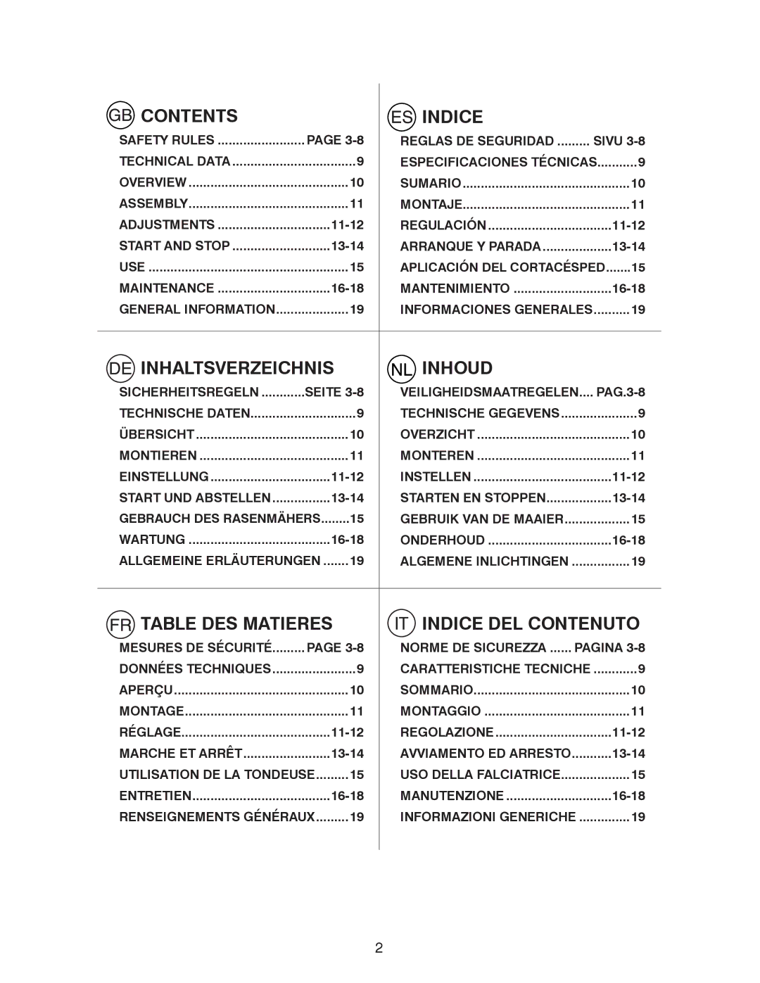 Husqvarna J 55L instruction manual Contents Indice 