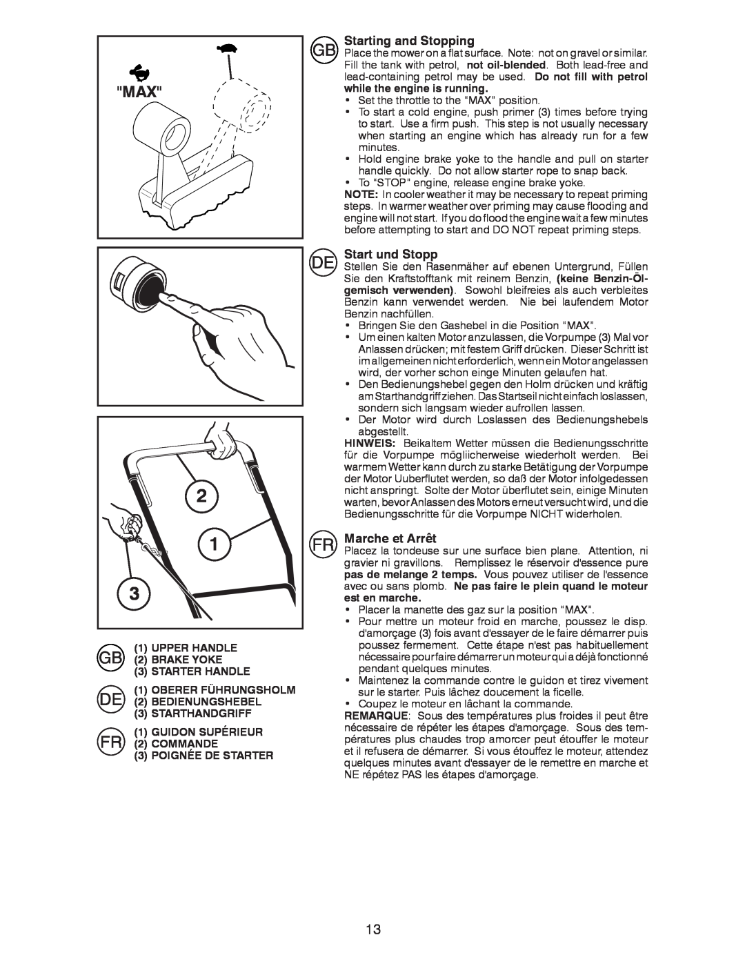Husqvarna J 55L instruction manual Starting and Stopping, Start und Stopp, Marche et Arrêt 
