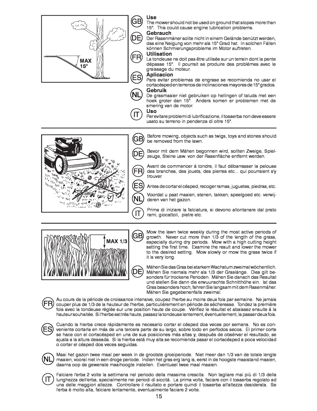 Husqvarna J 55L instruction manual Gebrauch, Utilisation, Aplicacion, Gebruik, MAX 1/3 
