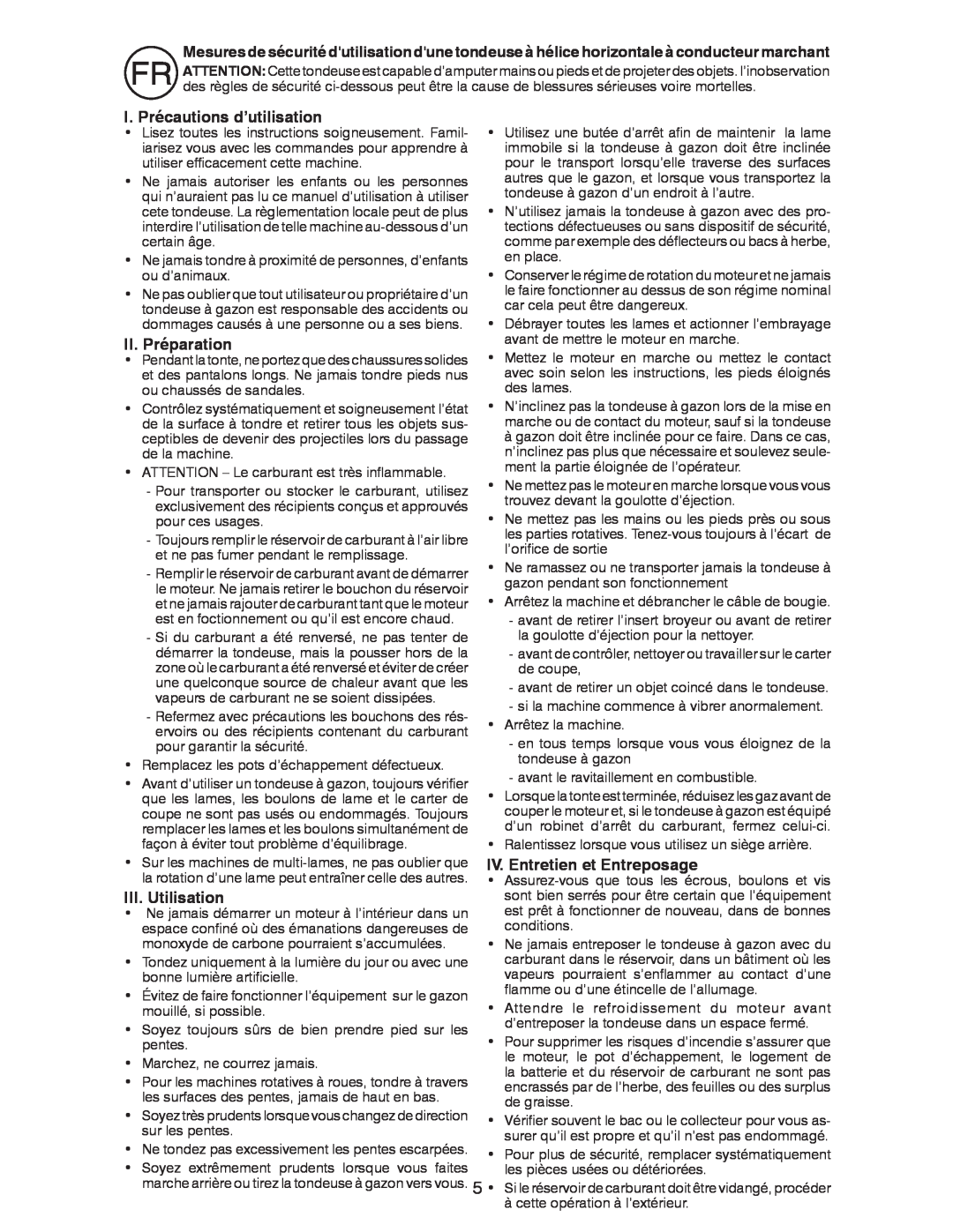 Husqvarna J 55L instruction manual I. Précautions d’utilisation, II. Préparation, III. Utilisation 