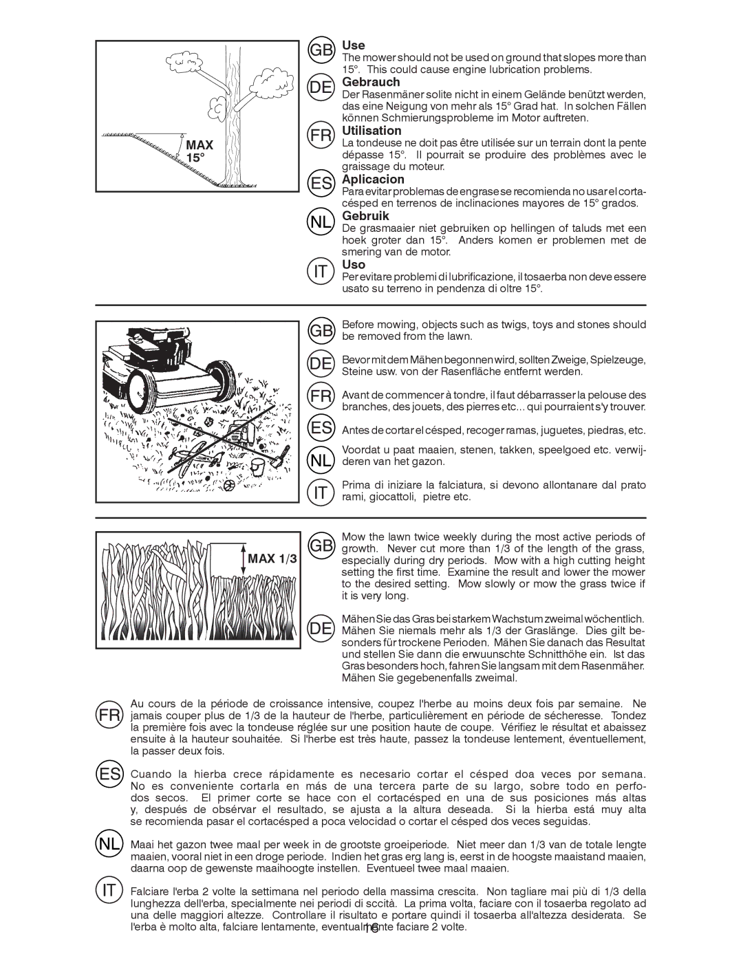 Husqvarna J 55S L instruction manual MAX Use, Gebrauch, Utilisation, Aplicacion, Gebruik, Uso, MAX 1/3 