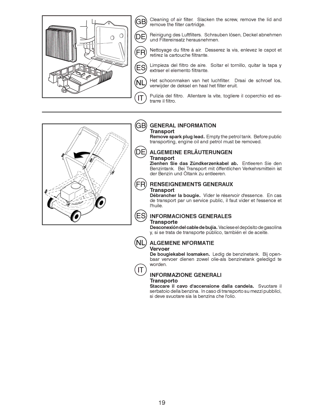 Husqvarna J 55S L instruction manual Transporte, Vervoer, Transporto 