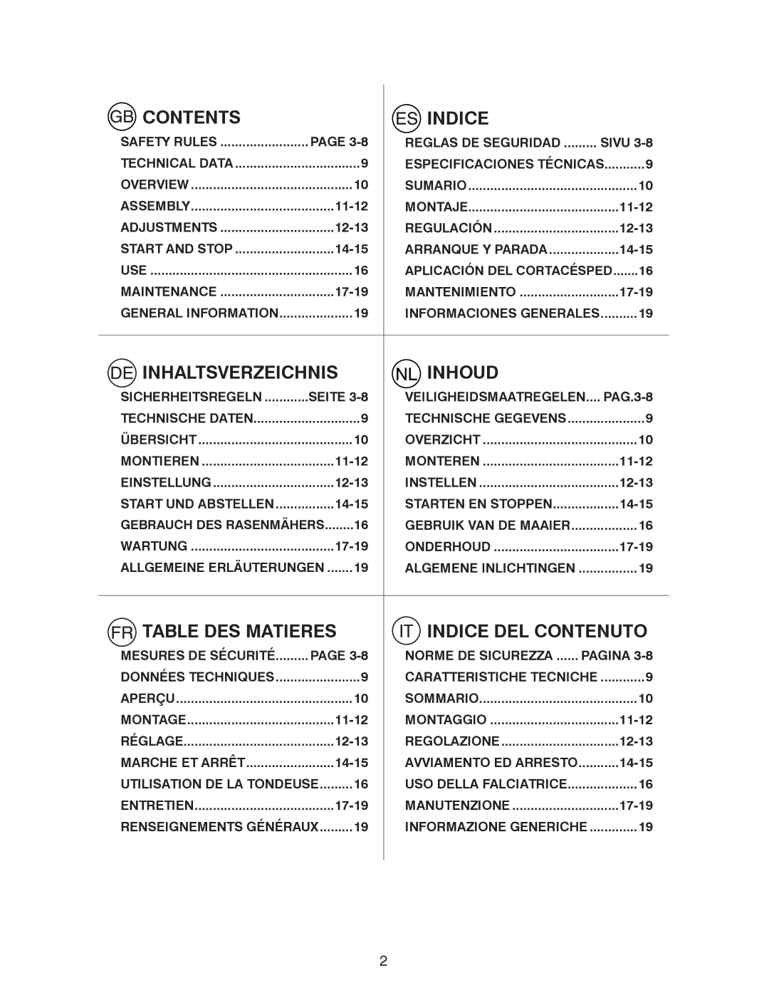 Husqvarna J 55S L instruction manual Contents Indice 