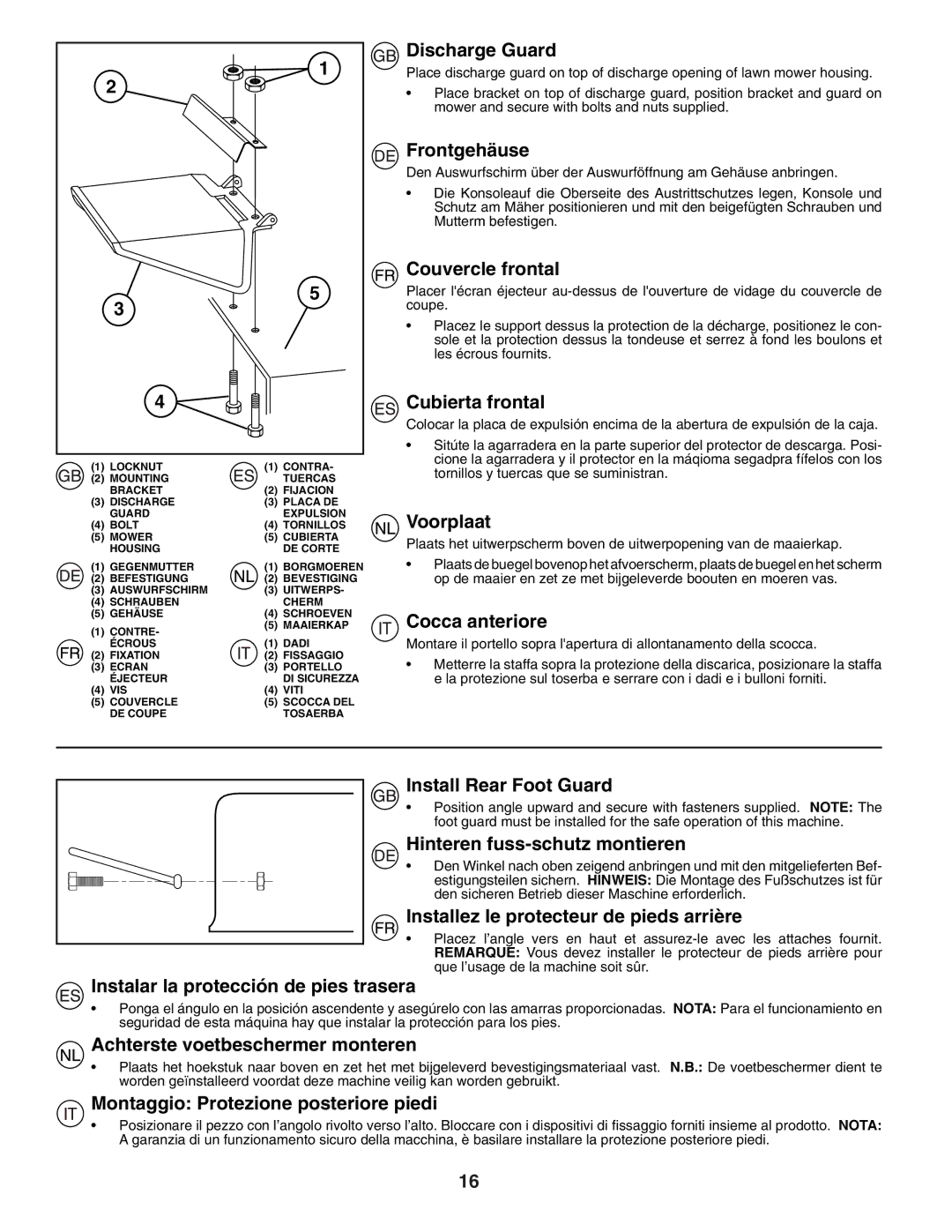 Husqvarna J49 Discharge Guard, Frontgehäuse, Couvercle frontal, Cubierta frontal, Voorplaat, Cocca anteriore 