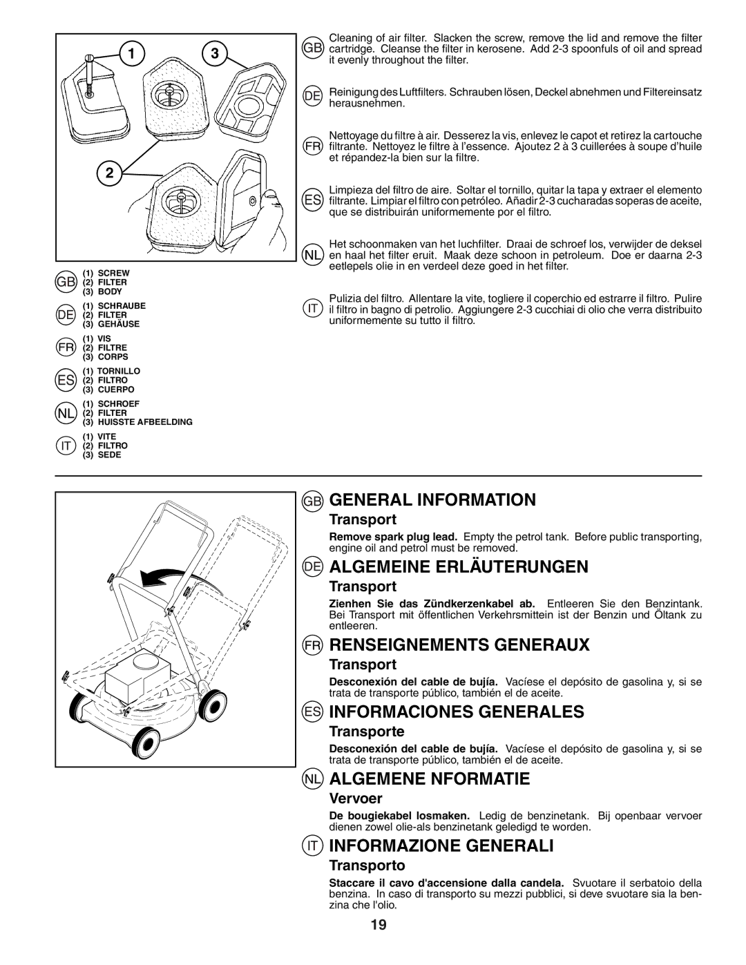 Husqvarna J50 instruction manual Transporte, Vervoer, Transporto 