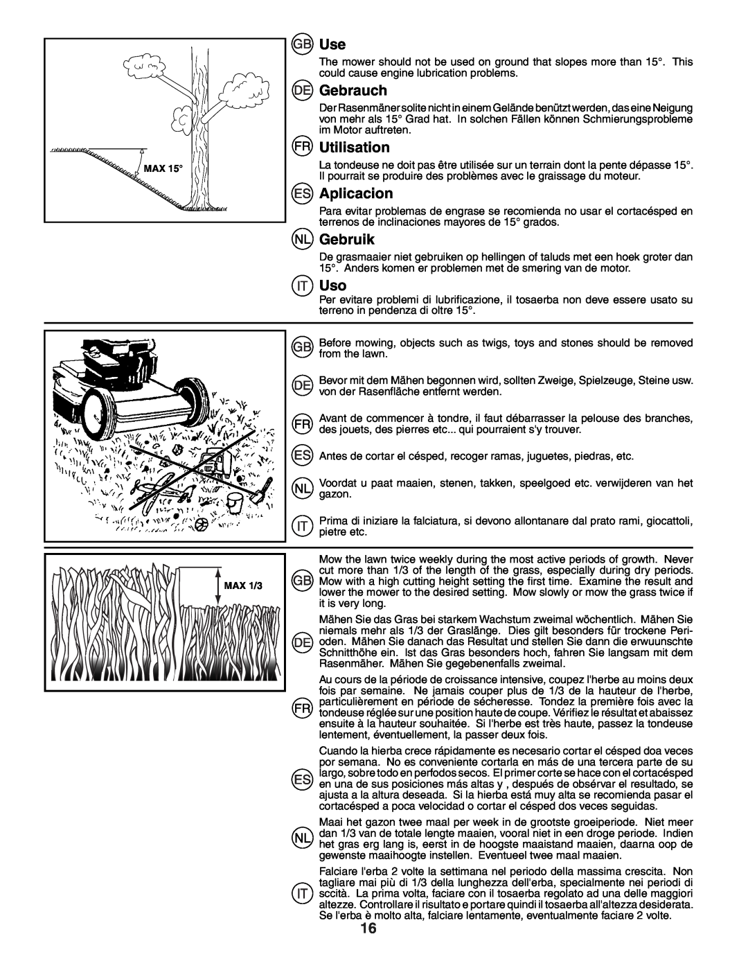 Husqvarna J50 instruction manual Gebrauch, Utilisation, Aplicacion, Gebruik, MAX 1/3 
