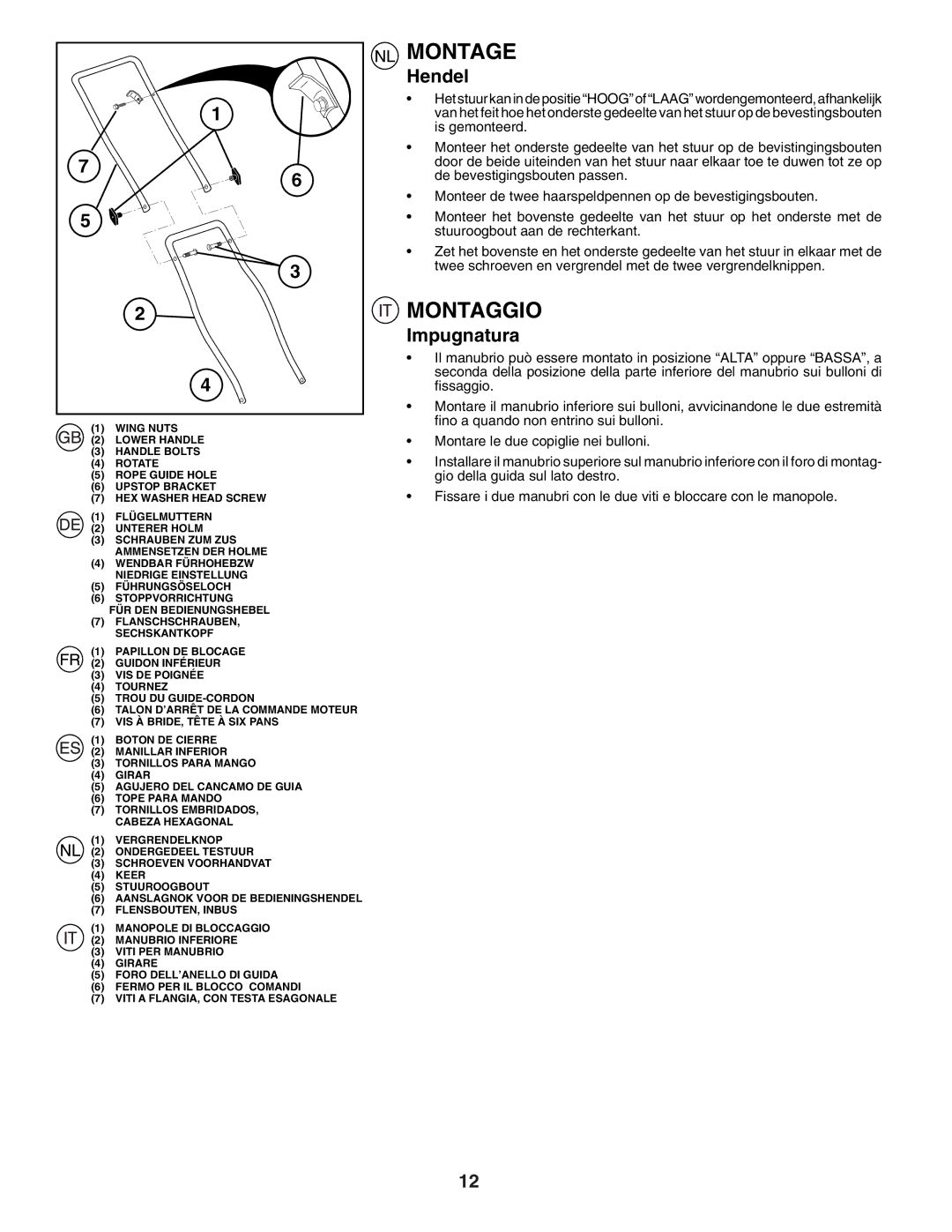 Husqvarna J50R instruction manual Hendel, Impugnatura 