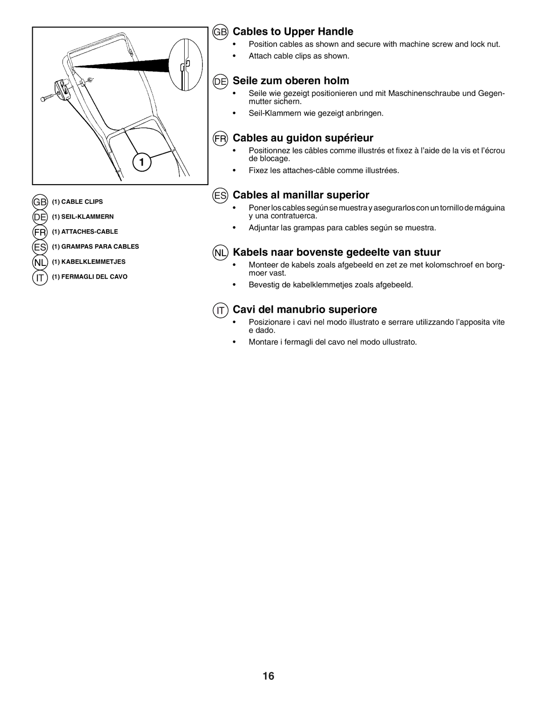 Husqvarna J50R Cables to Upper Handle, Seile zum oberen holm, Cables au guidon supérieur, Cables al manillar superior 