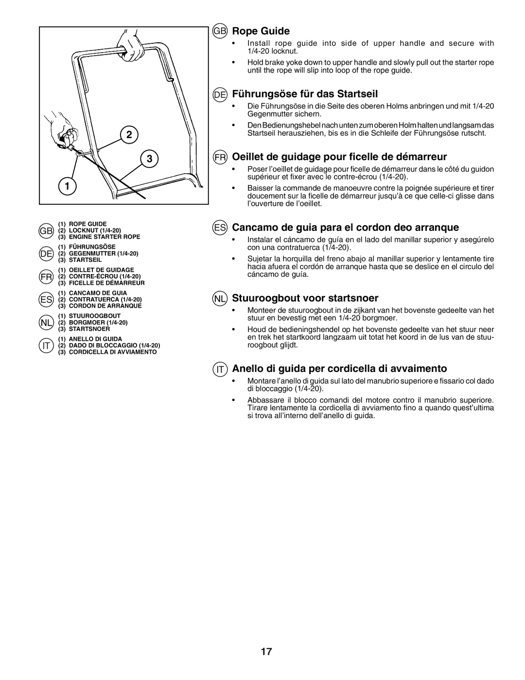 Husqvarna J50R instruction manual Rope Guide, Führungsöse für das Startseil, Oeillet de guidage pour ﬁcelle de démarreur 