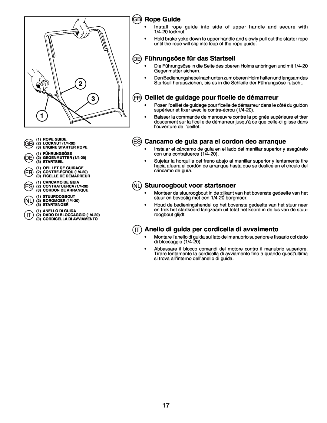 Husqvarna J50R instruction manual Rope Guide, Führungsöse für das Startseil, Oeillet de guidage pour ﬁcelle de démarreur 