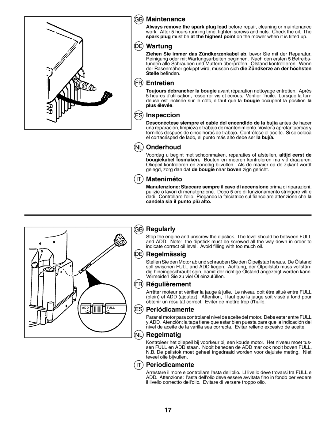 Husqvarna J50S Maintenance, Wartung, Entretien, Inspeccion, Onderhoud, Mateniméto, Regularly, Regelmässig, Régulièrement 