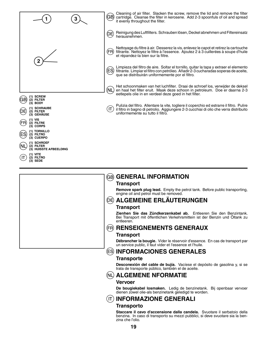 Husqvarna J50S instruction manual Transporte, Vervoer, Transporto 