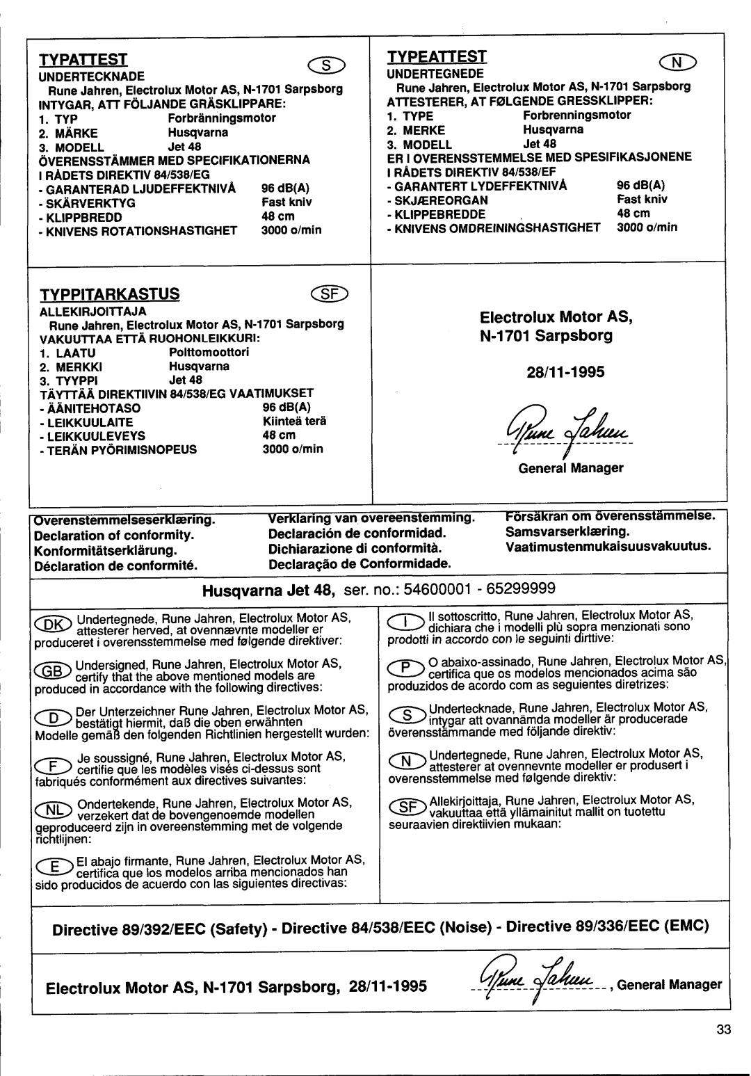 Husqvarna Jet 48 manual 