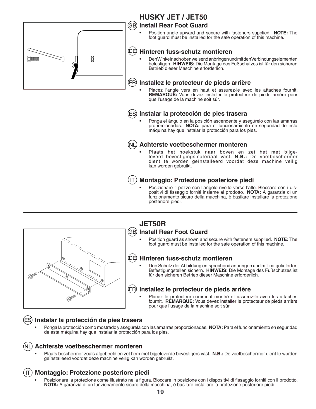 Husqvarna instruction manual Husky JET / JET50, JET50R 