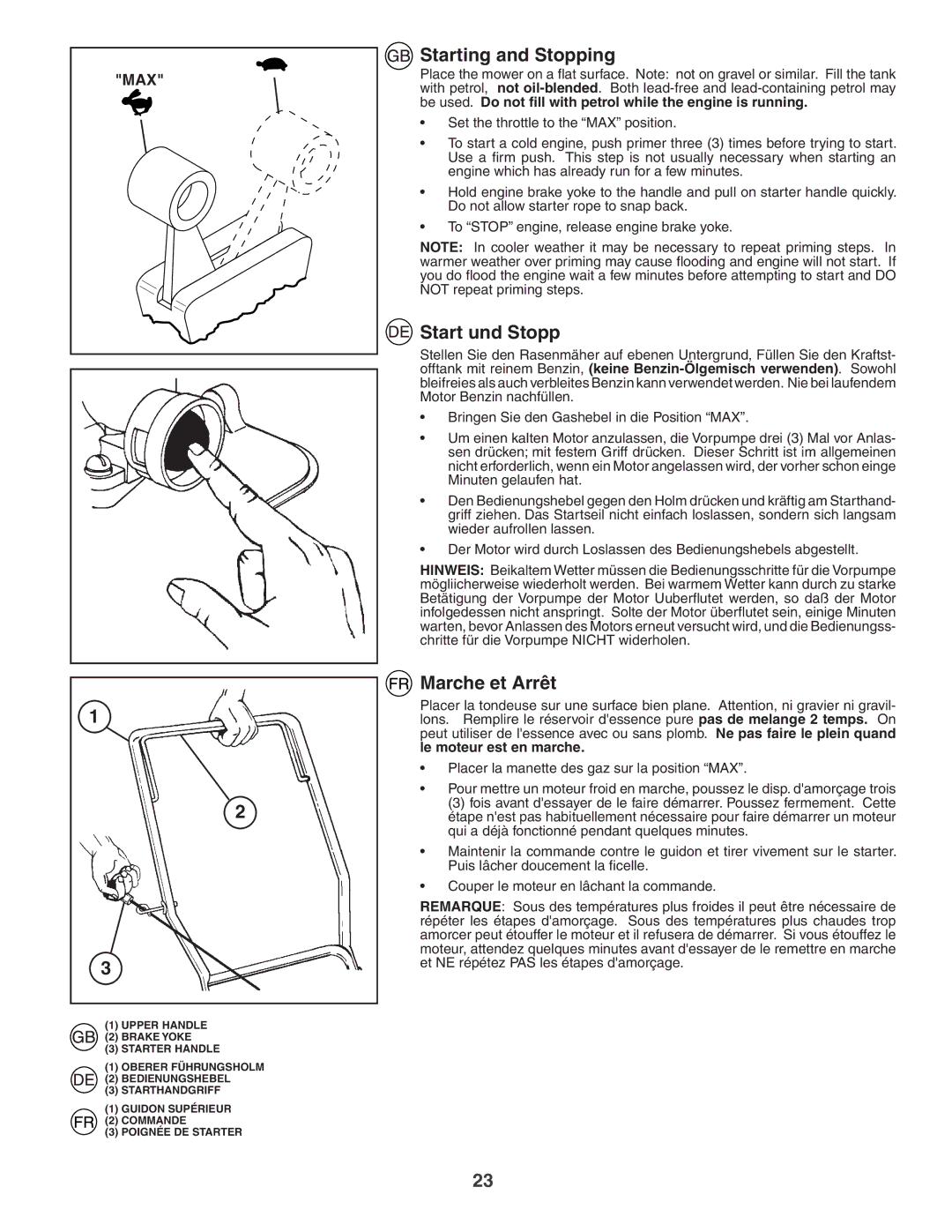 Husqvarna JET50R instruction manual Starting and Stopping, Start und Stopp, Marche et Arrêt 