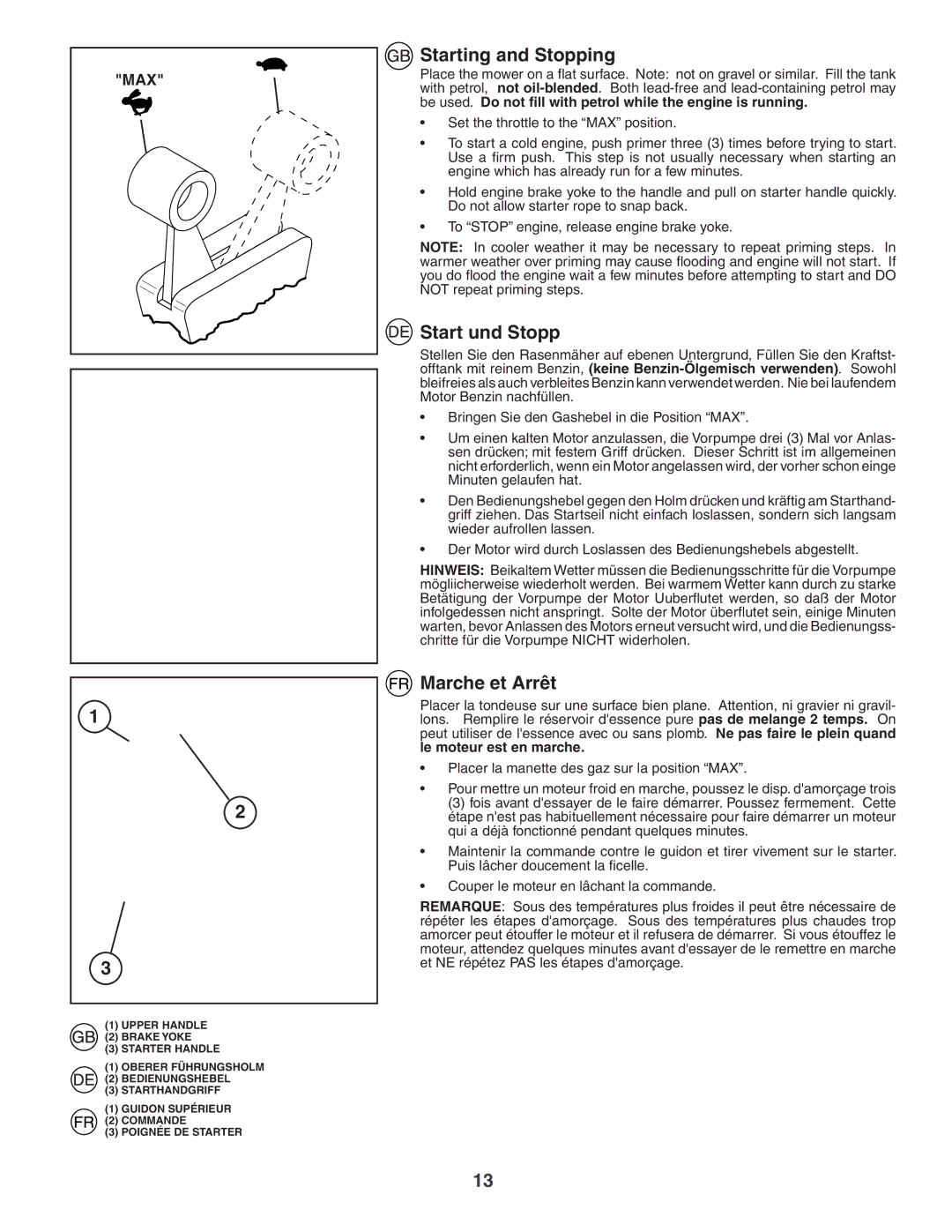 Husqvarna JET55S instruction manual Starting and Stopping, Start und Stopp, Marche et Arrêt 