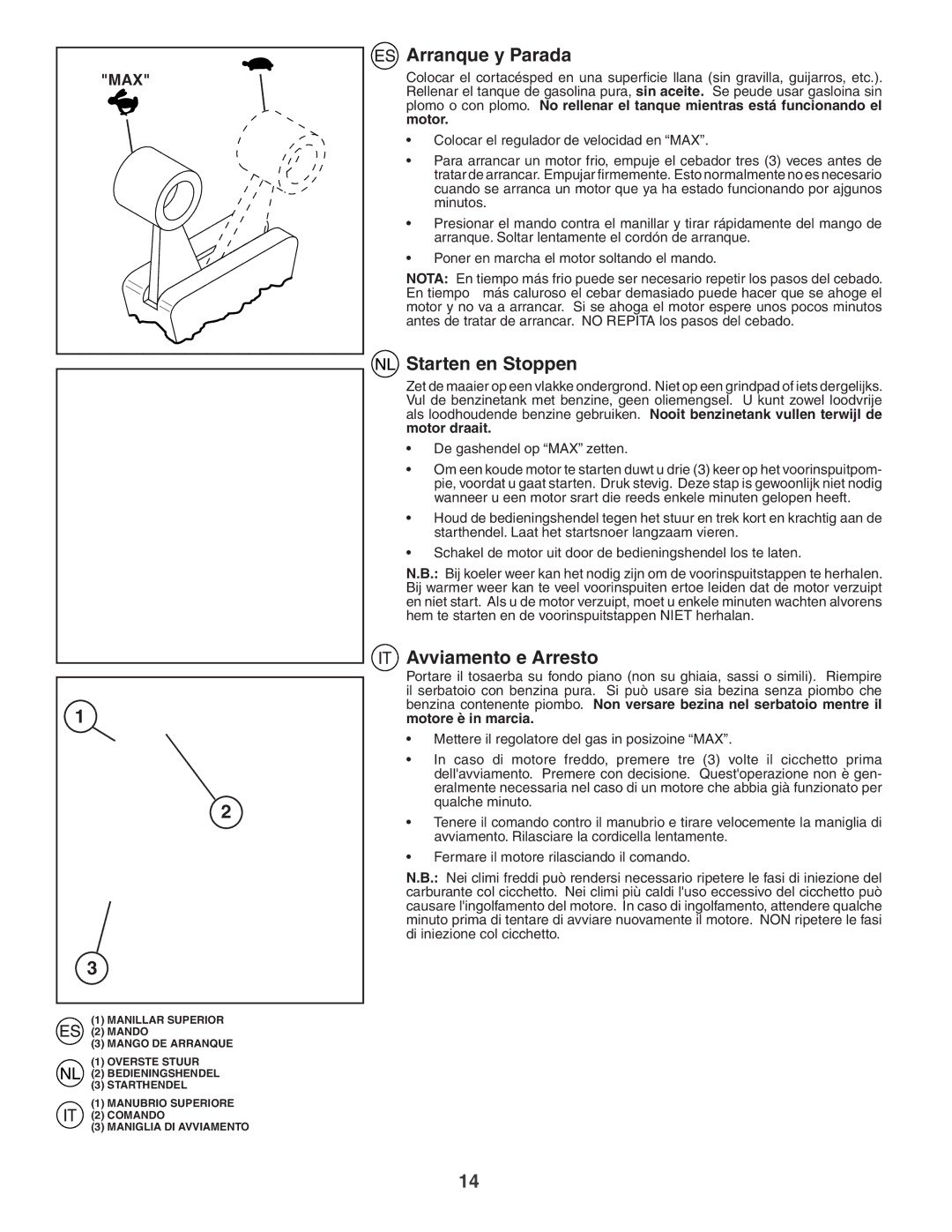 Husqvarna JET55S instruction manual Arranque y Parada, Starten en Stoppen, Avviamento e Arresto 