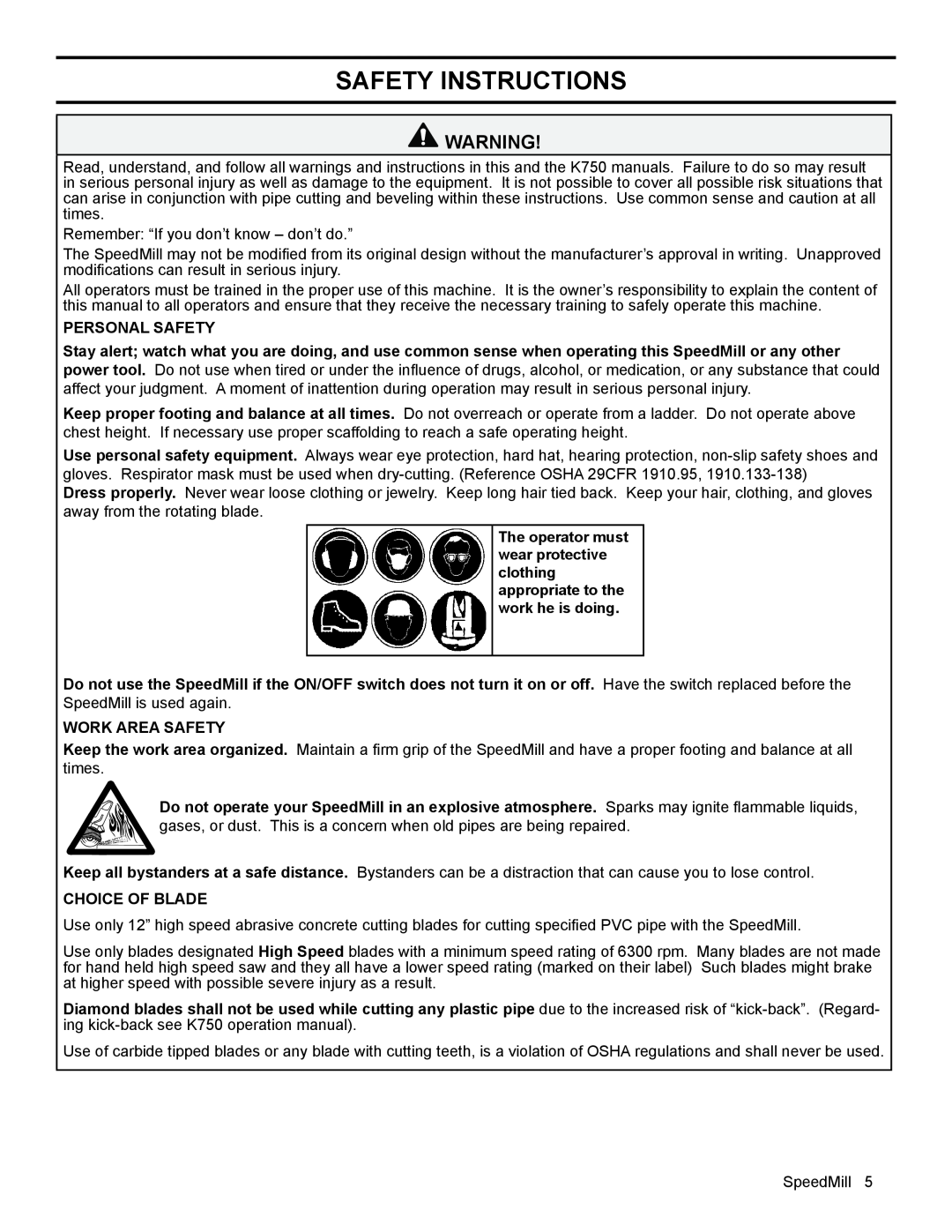 Husqvarna K 750 manual Safety Instructions, Personal Safety 