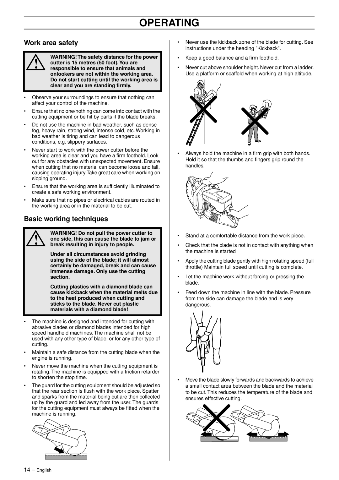 Husqvarna K 760 manual Work area safety, Basic working techniques 