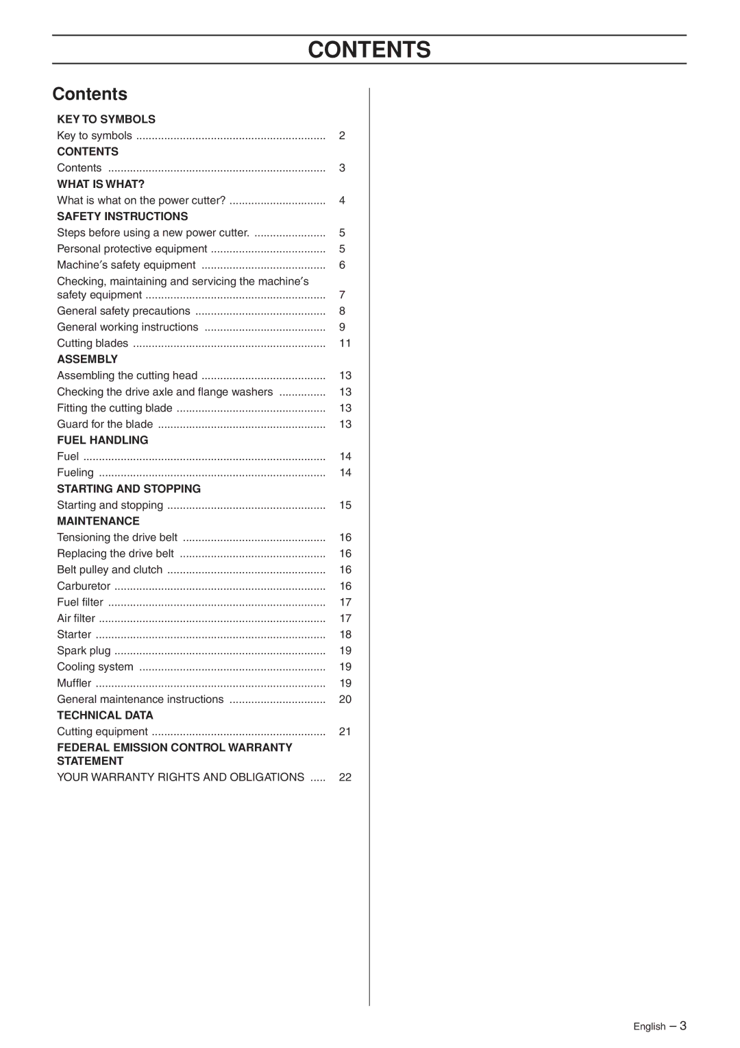 Husqvarna K1250 manual Contents 