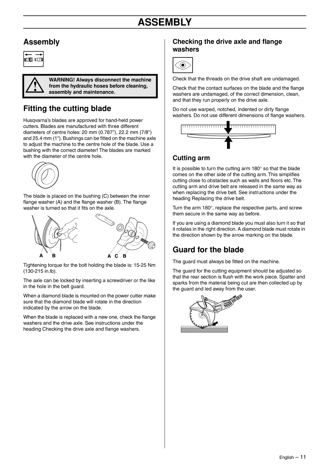 Husqvarna k2500 manual Assembly, Fitting the cutting blade, Guard for the blade 