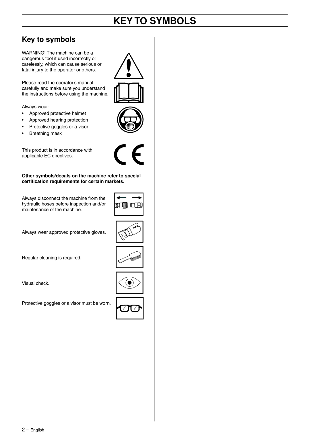 Husqvarna k2500 manual KEY to Symbols, Key to symbols 