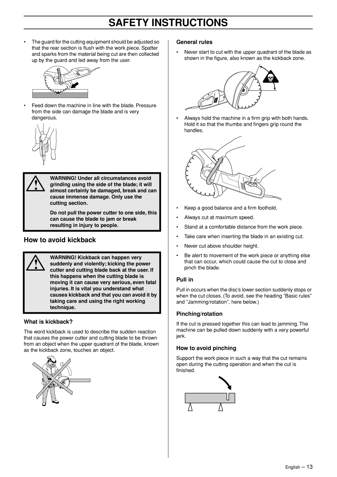 Husqvarna K3000 Wet manual How to avoid kickback 