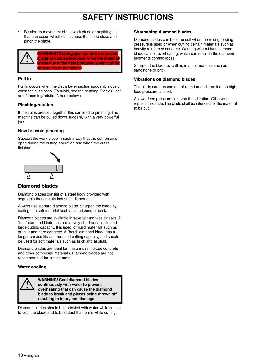 Husqvarna K3600 MKII manual Diamond blades, Pull 