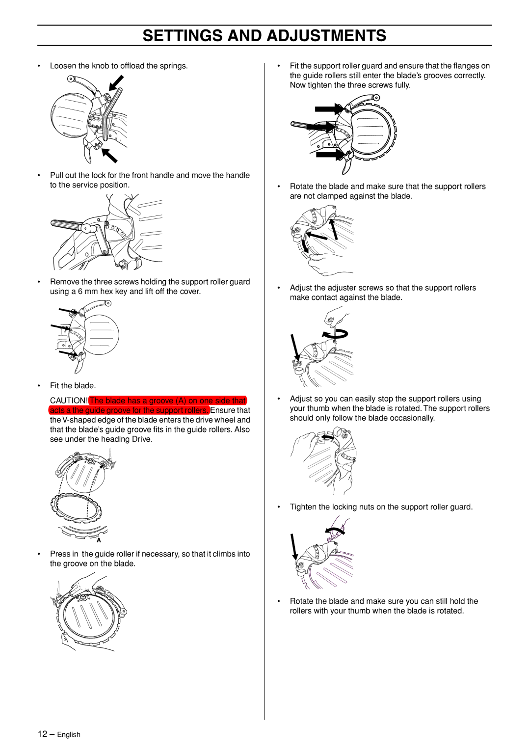 Husqvarna K3600 MKII manual Settings and Adjustments 