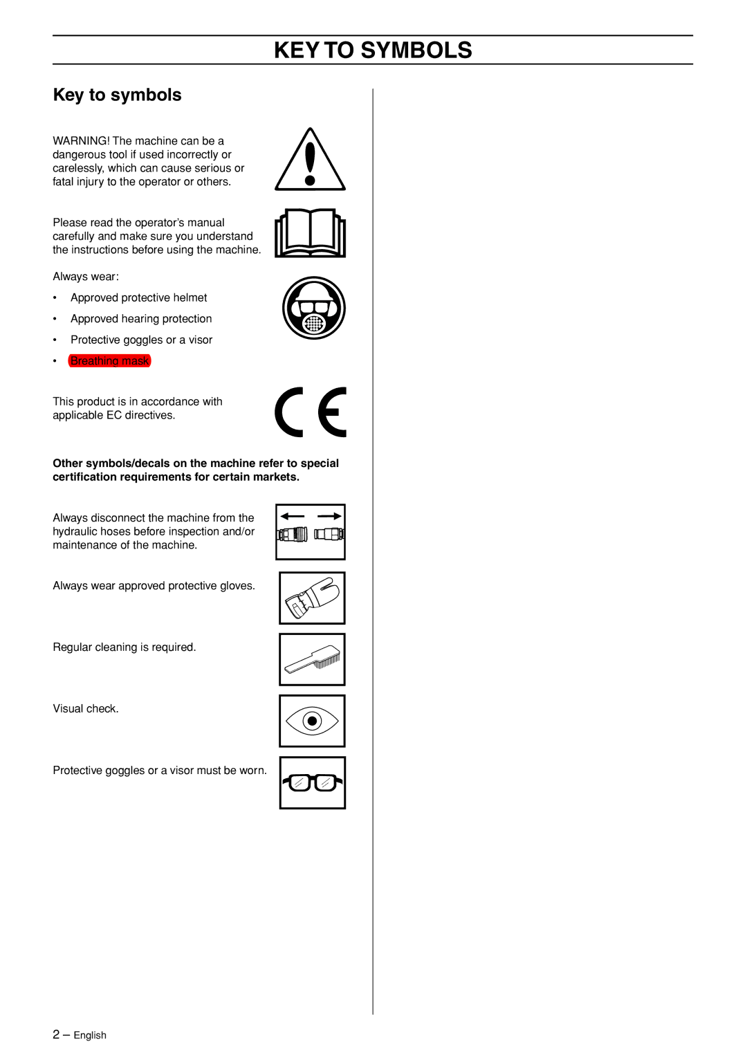 Husqvarna K3600 MKII manual KEY to Symbols, Key to symbols 