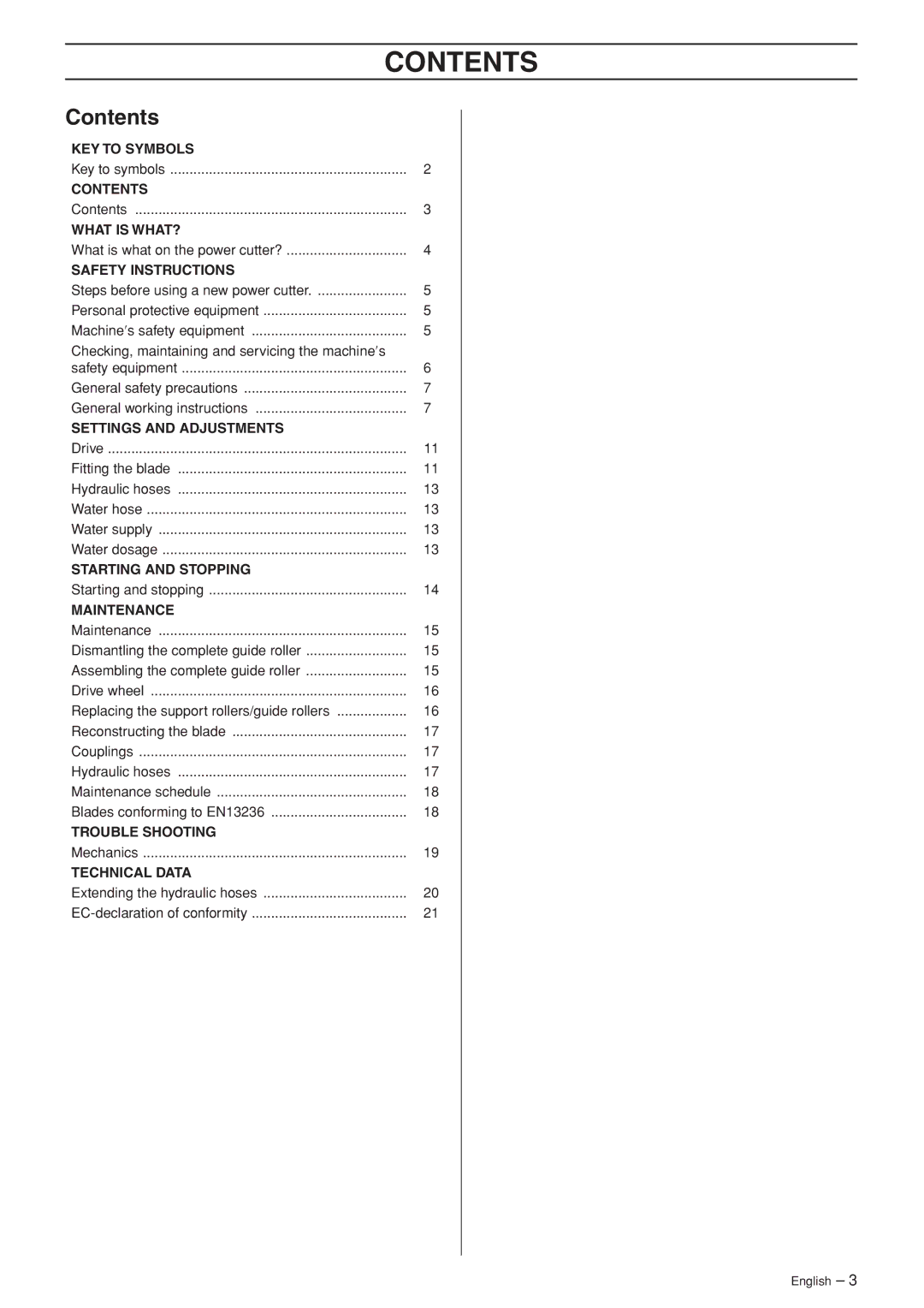 Husqvarna K3600 MKII manual Contents 