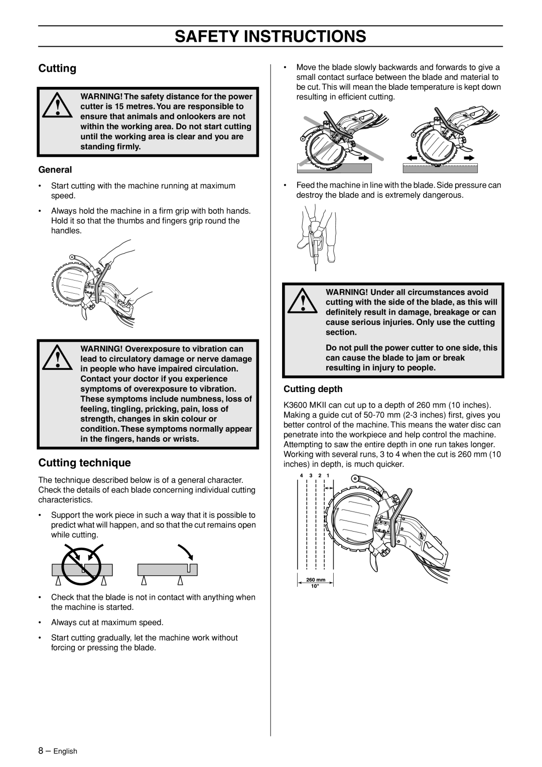 Husqvarna K3600 MKII manual Cutting technique 