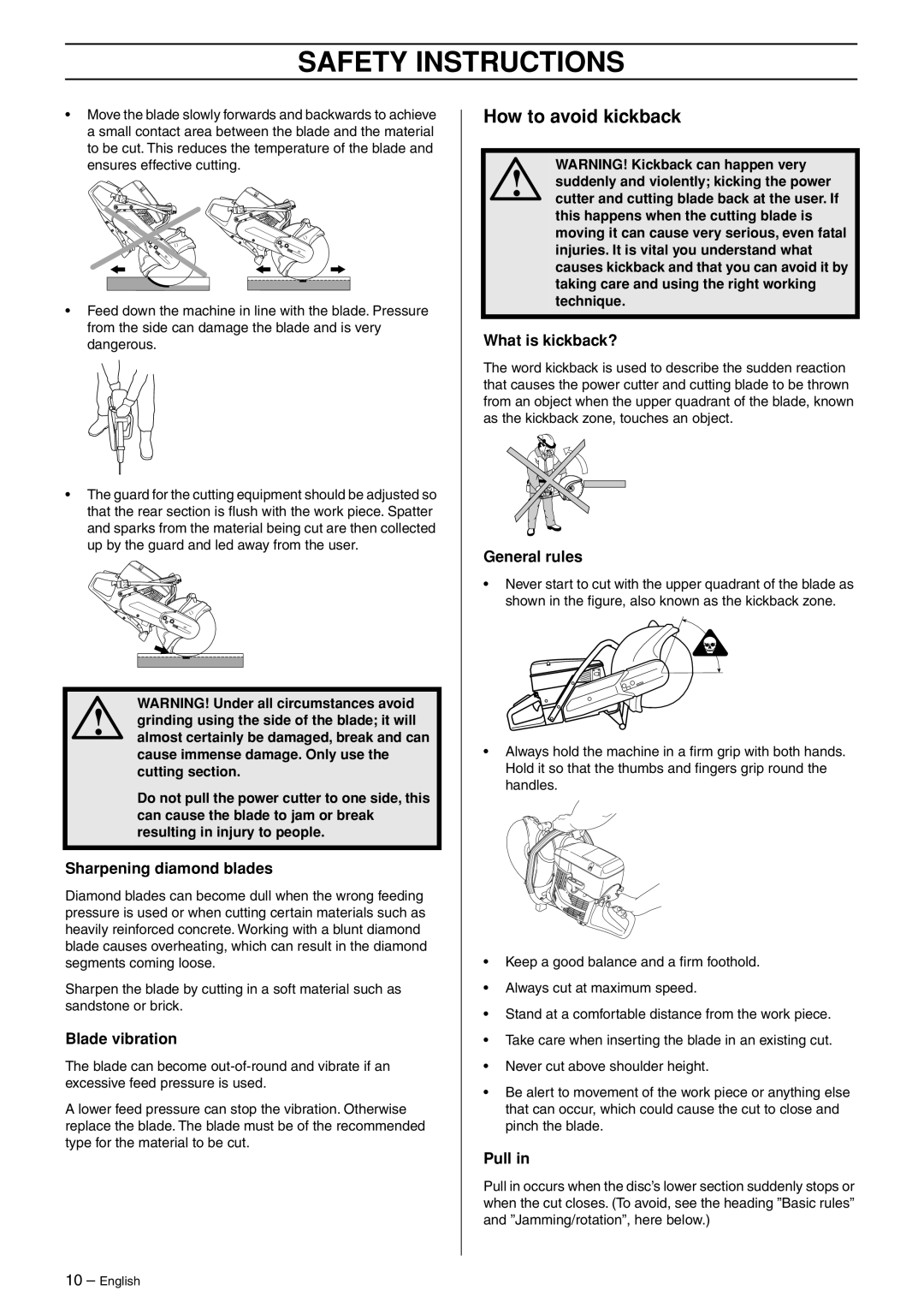 Husqvarna K750 manual How to avoid kickback 